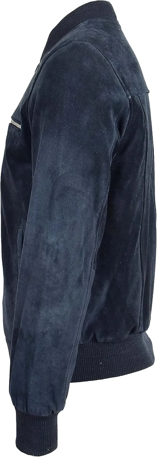 Mens Real Suede Bomber Jacket Baseball Varsity Style Reg