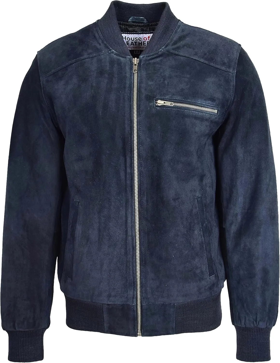 Mens Real Suede Bomber Jacket Baseball Varsity Style Reg
