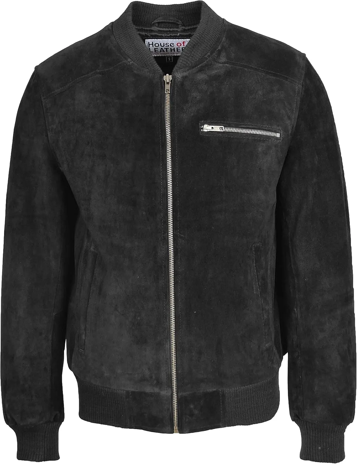 Mens Real Suede Bomber Jacket Baseball Varsity Style Reg