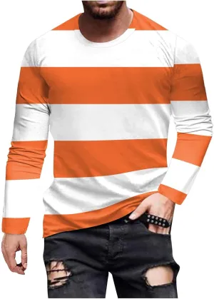 Mens Shirts,Color Block Striped Shirts for men Oversized Fall Long Sleeve Sweatshirt 2024 Fashion Crewneck Pullover Plus Size