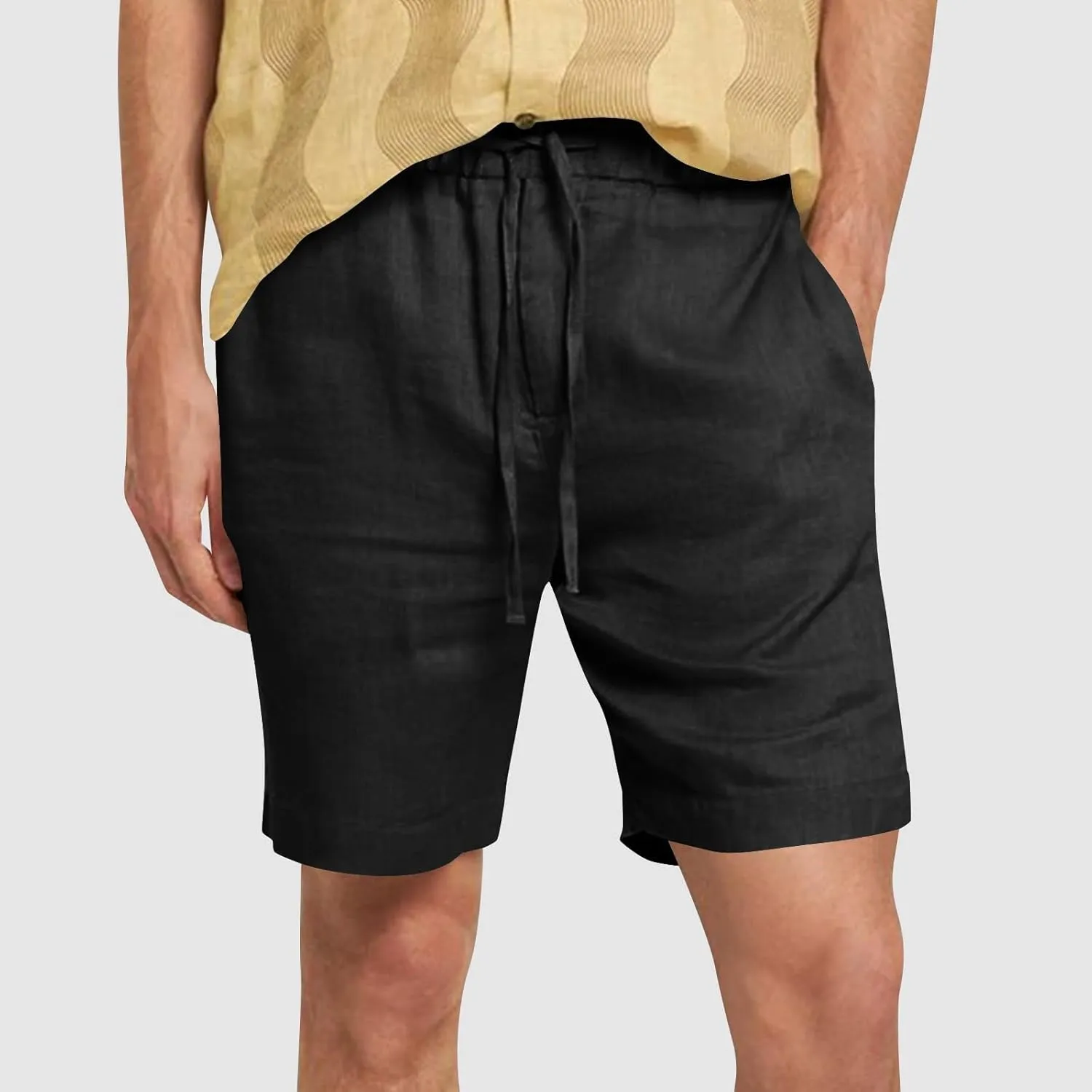 Mens Summer Casual Shorts Linen Beach Shorts Solid Drawstring Shorts Thin Slim Fit Shorts Fashion Texture Shorts