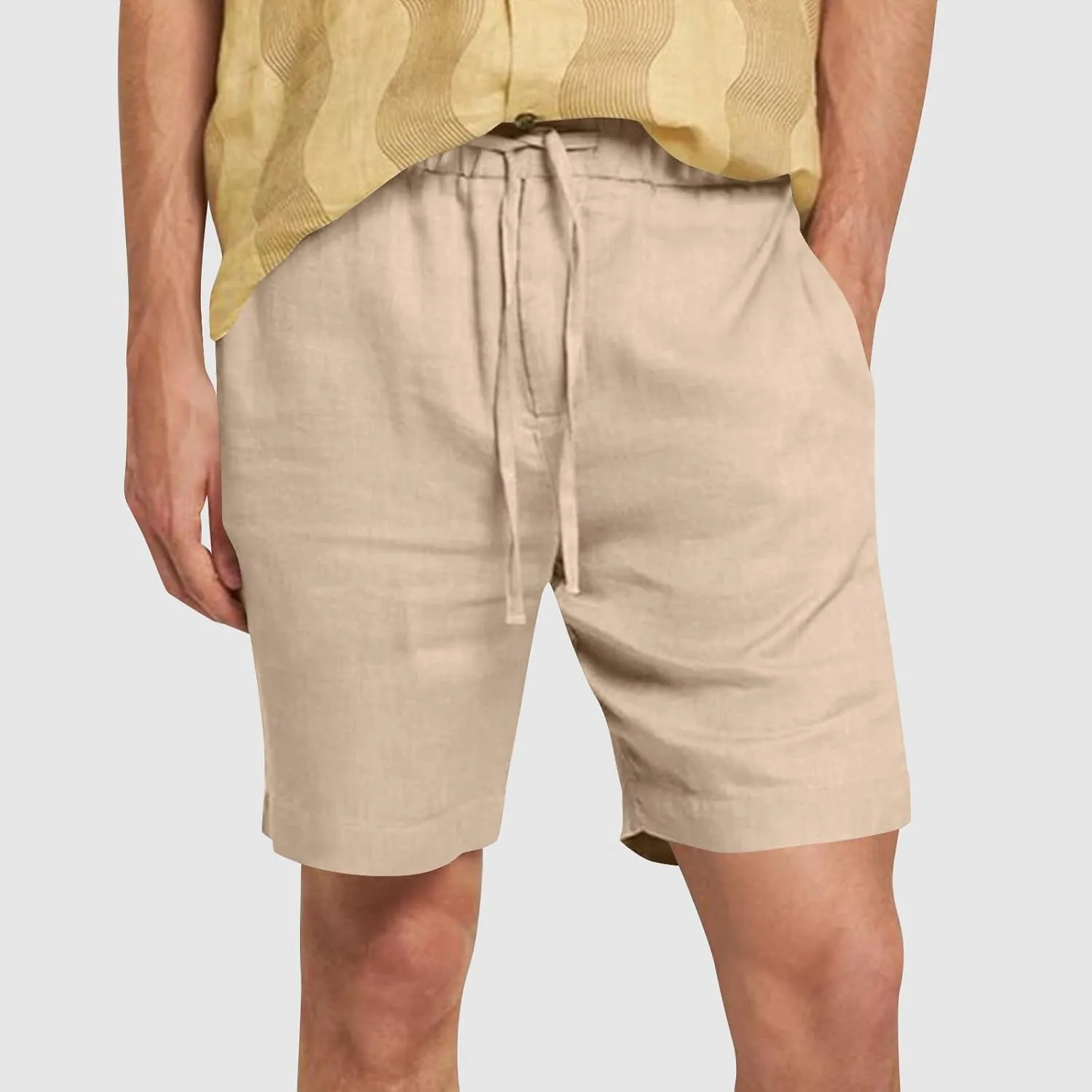Mens Summer Casual Shorts Linen Beach Shorts Solid Drawstring Shorts Thin Slim Fit Shorts Fashion Texture Shorts