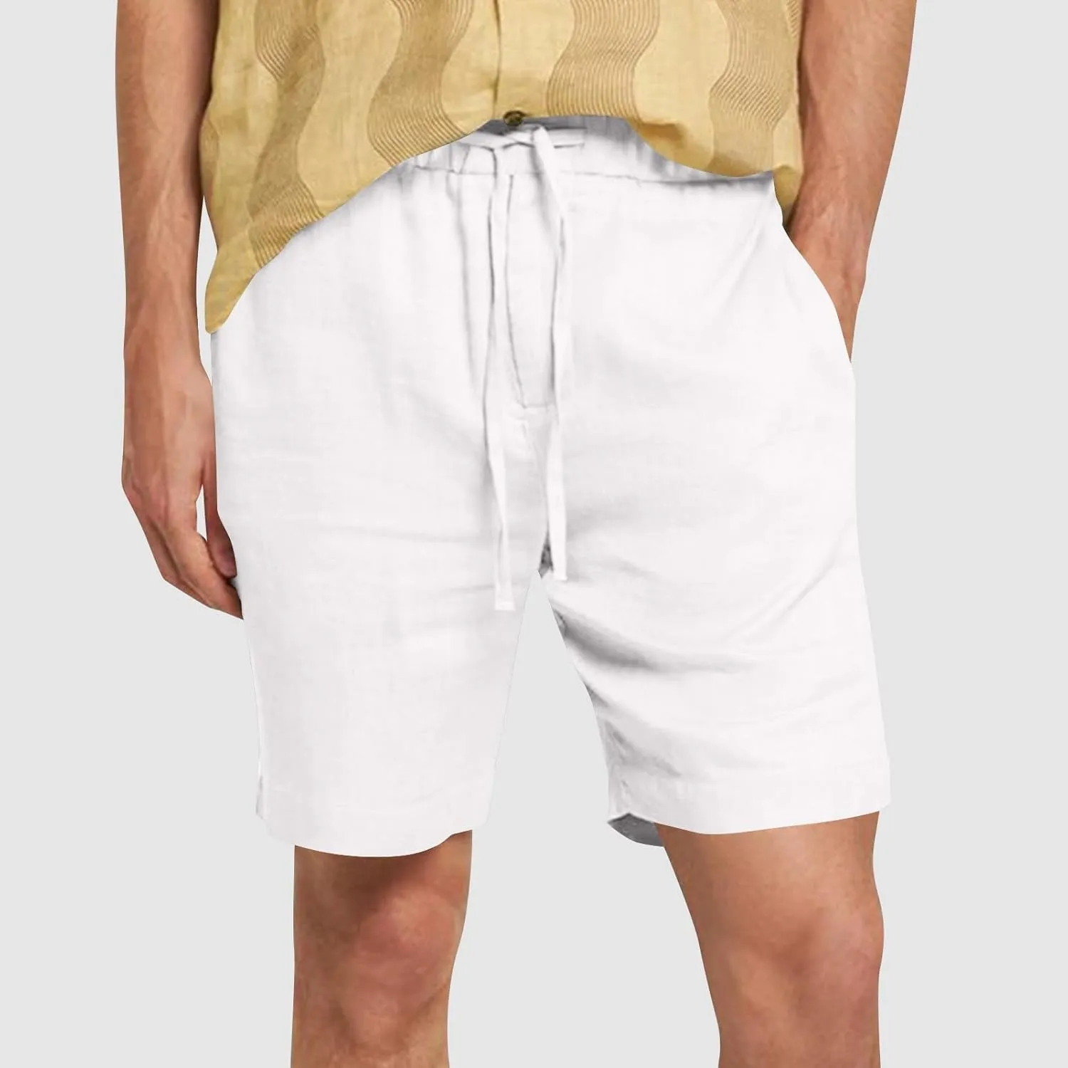Mens Summer Casual Shorts Linen Beach Shorts Solid Drawstring Shorts Thin Slim Fit Shorts Fashion Texture Shorts