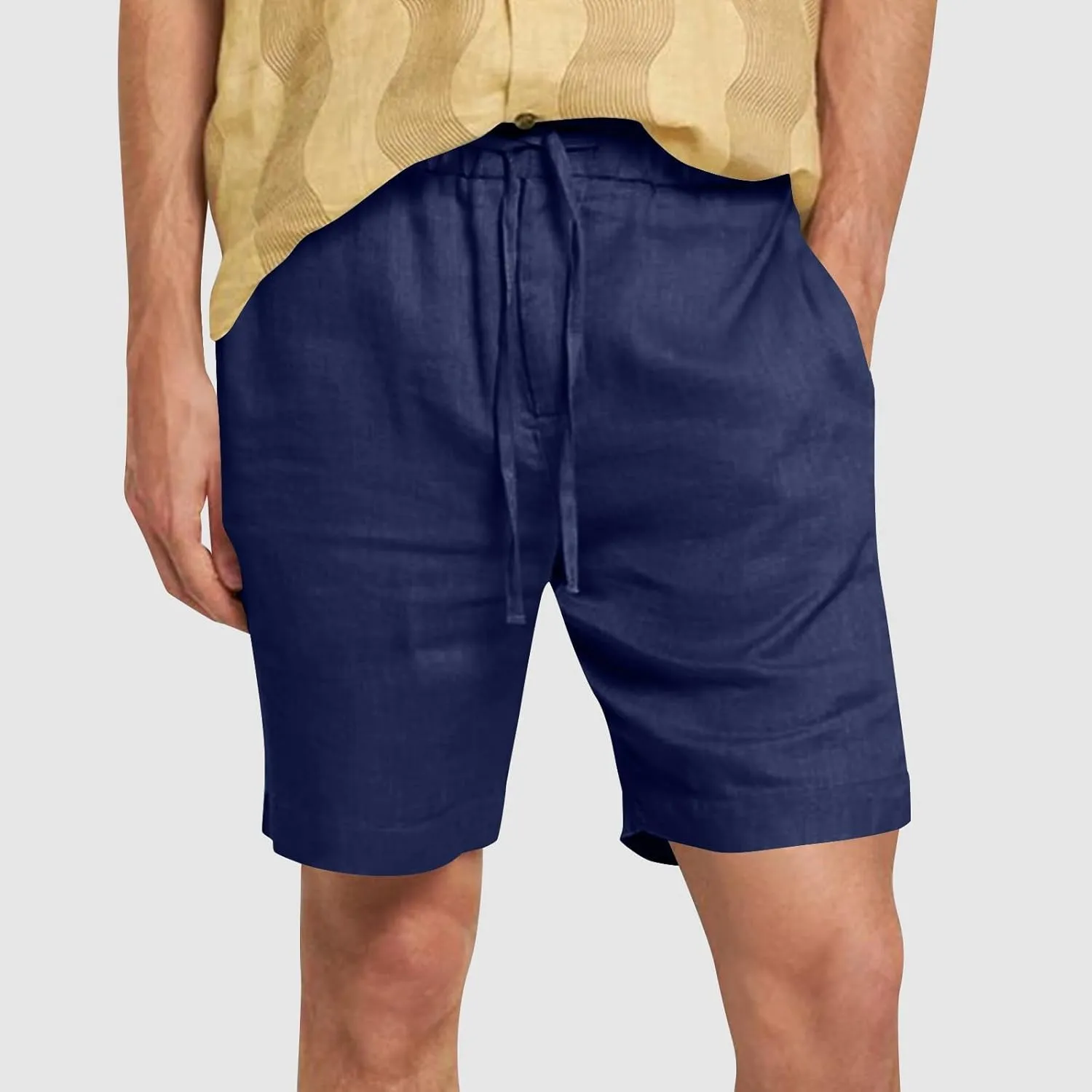 Mens Summer Casual Shorts Linen Beach Shorts Solid Drawstring Shorts Thin Slim Fit Shorts Fashion Texture Shorts