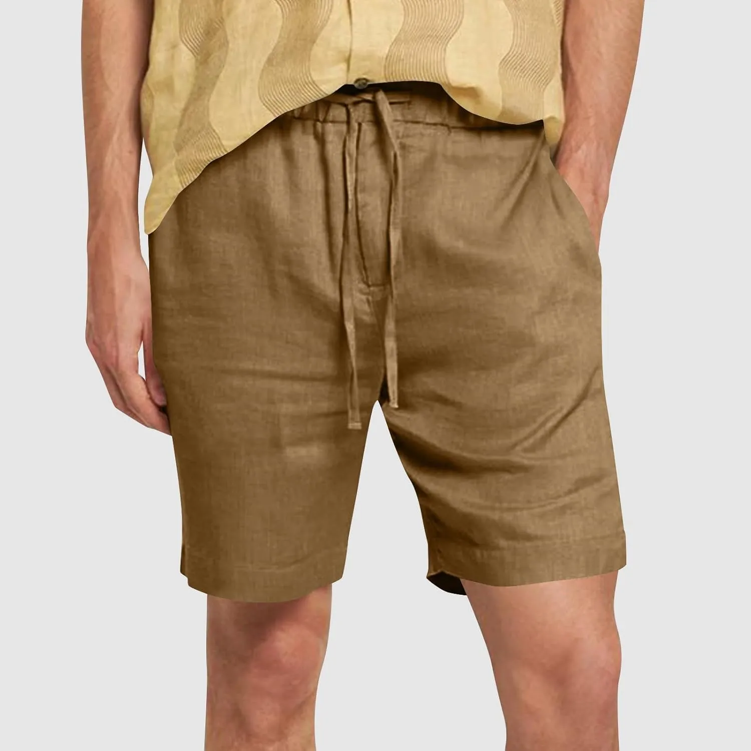 Mens Summer Casual Shorts Linen Beach Shorts Solid Drawstring Shorts Thin Slim Fit Shorts Fashion Texture Shorts