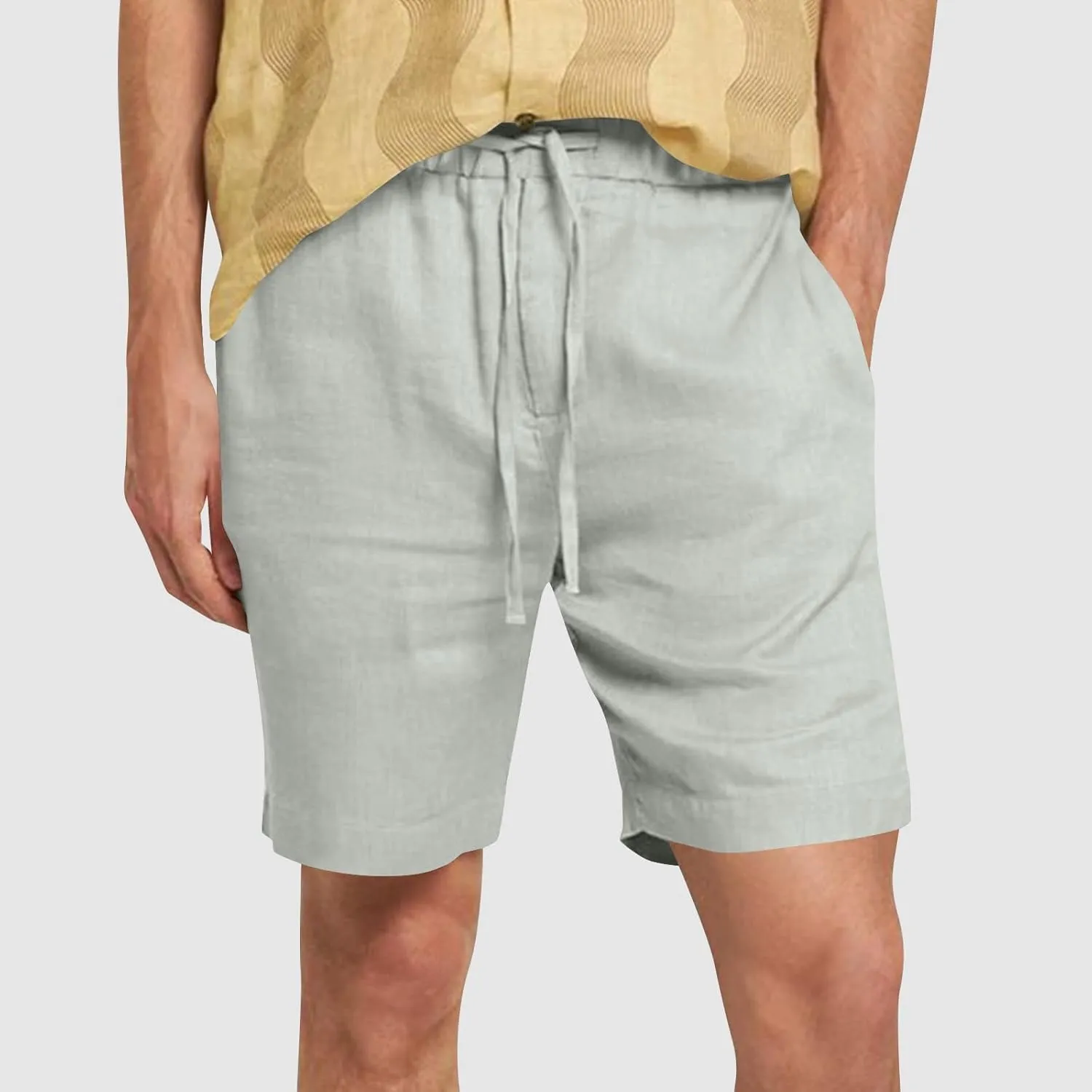 Mens Summer Casual Shorts Linen Beach Shorts Solid Drawstring Shorts Thin Slim Fit Shorts Fashion Texture Shorts