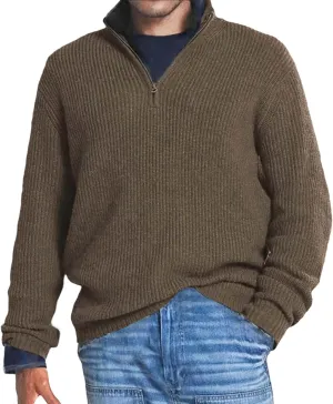 Mens Sweater Quarter Zip Pullover Cable Knit Sweater Long Sleeve Mock Turtleneck for Men Business Casual Sweater