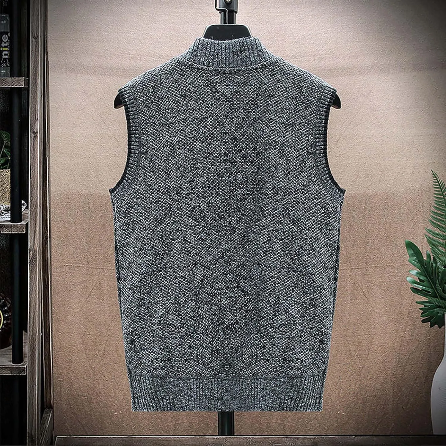 Men's Sweater Vest Fashion Sleeveless Argyle Knitwear Zipper Knitted Cardigan Vest Outerwear