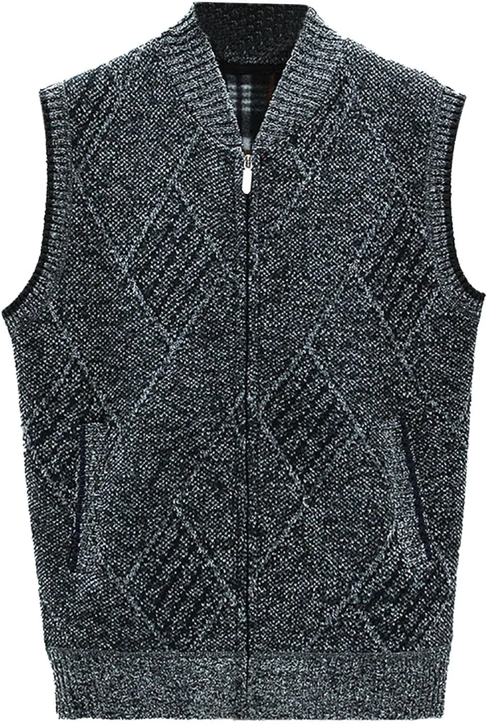 Men's Sweater Vest Fashion Sleeveless Argyle Knitwear Zipper Knitted Cardigan Vest Outerwear
