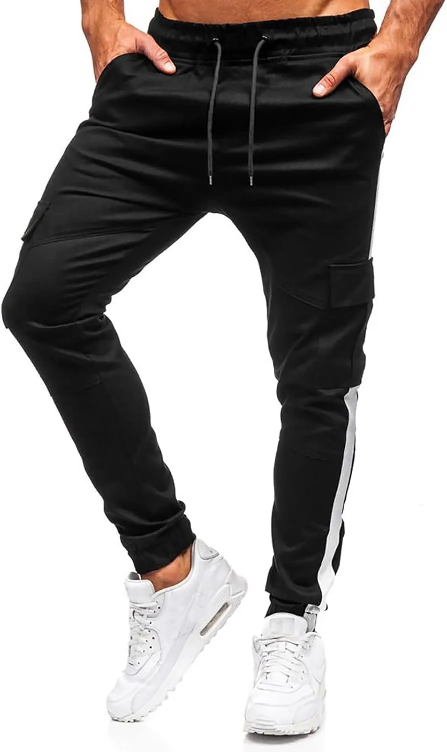 Mens Sweatpants Cargo Open Bottom Straight Leg Casual Loose Fit Baggy Athletic Jogger Pants with Pockets Men's Joggers