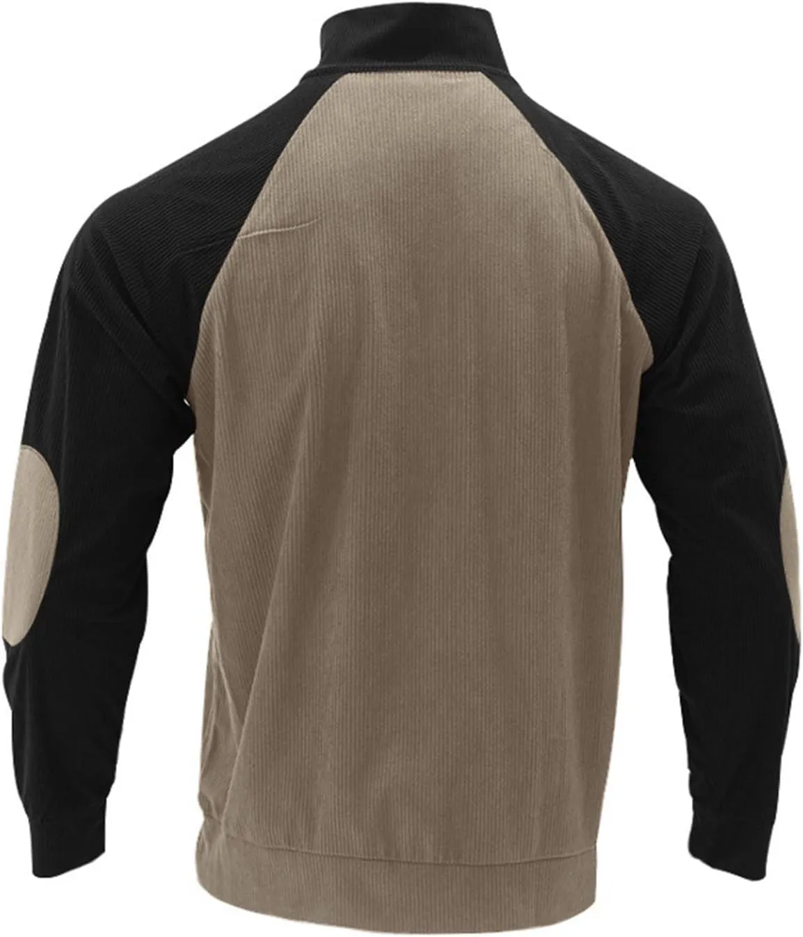 Mens Sweatshirt Corduroy Tactical Henley Shirts Casual Long Sleeve Elbow Patche Pullover Mock Neck Buttons Polo Shirts
