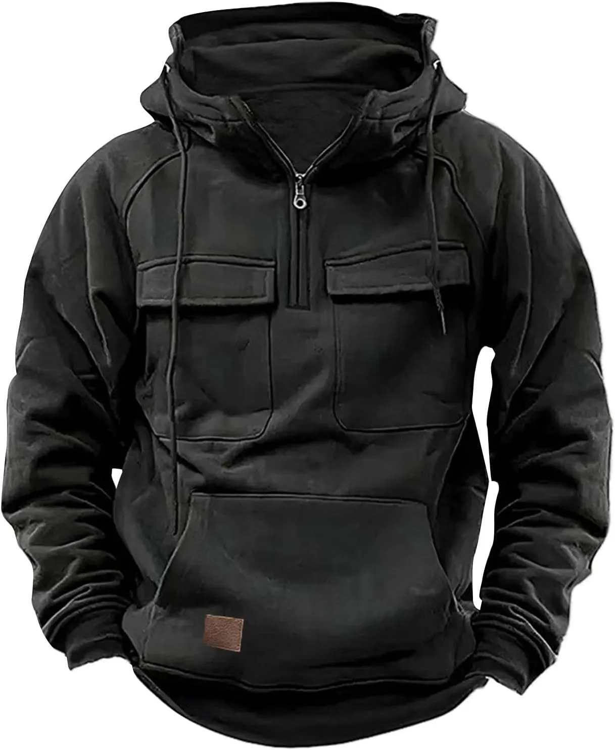 Mens Tactical Sweatshirts Quarter Zip Up Hoodies Long Sleeve Hooded Workout Cargo Jackets Lightweight Pullover