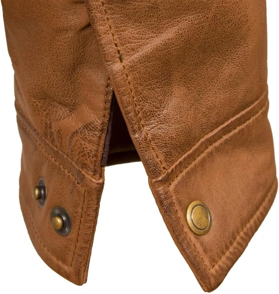 Men's Tan Motorcycle Leather Jacket - Shirt Collar Vintage Stylish Soft Lambskin Real Leather Biker Jacket Men