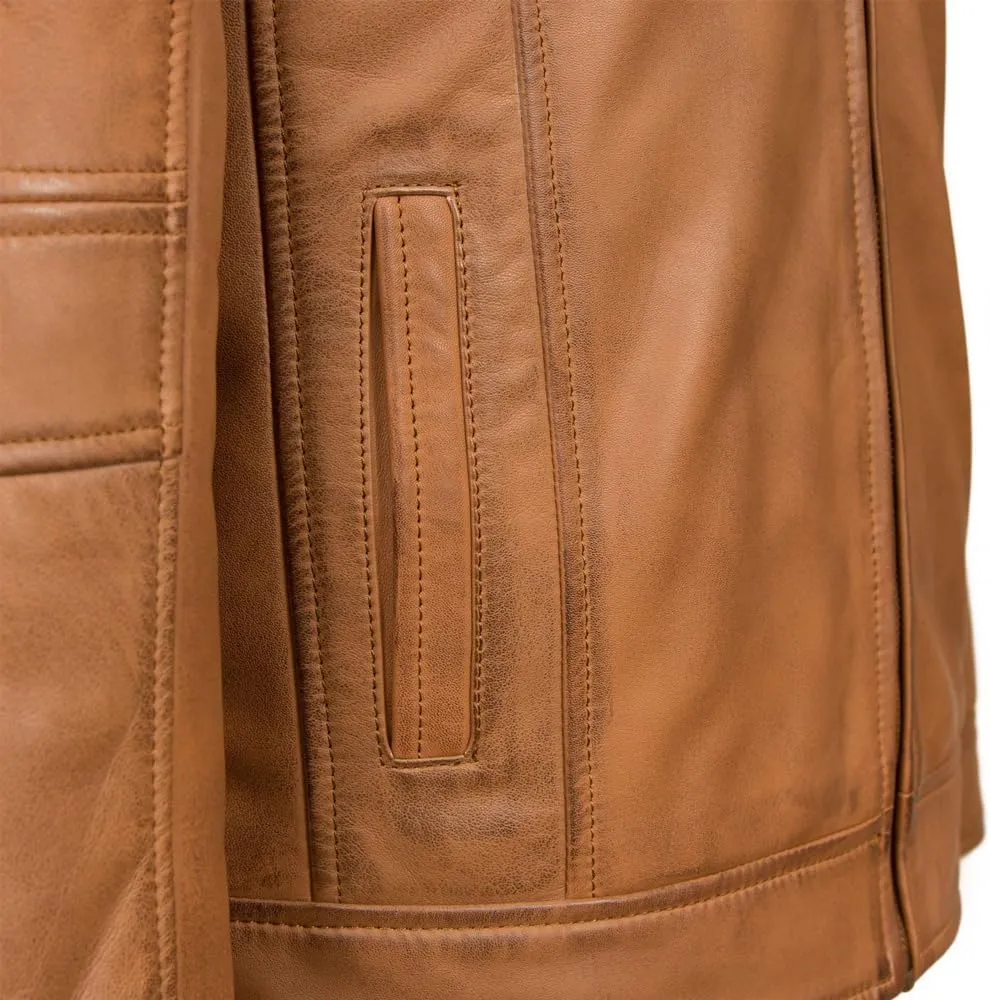 Men's Tan Motorcycle Leather Jacket - Shirt Collar Vintage Stylish Soft Lambskin Real Leather Biker Jacket Men
