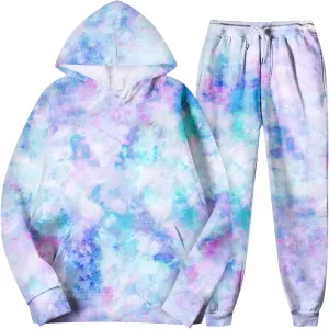 Mens Tie-Dye Sweatsuit 2 Piece Autumn Tracksuit Casual Solid Jogger Sport Hoodies and Sweatpant Set Loose Outfit
