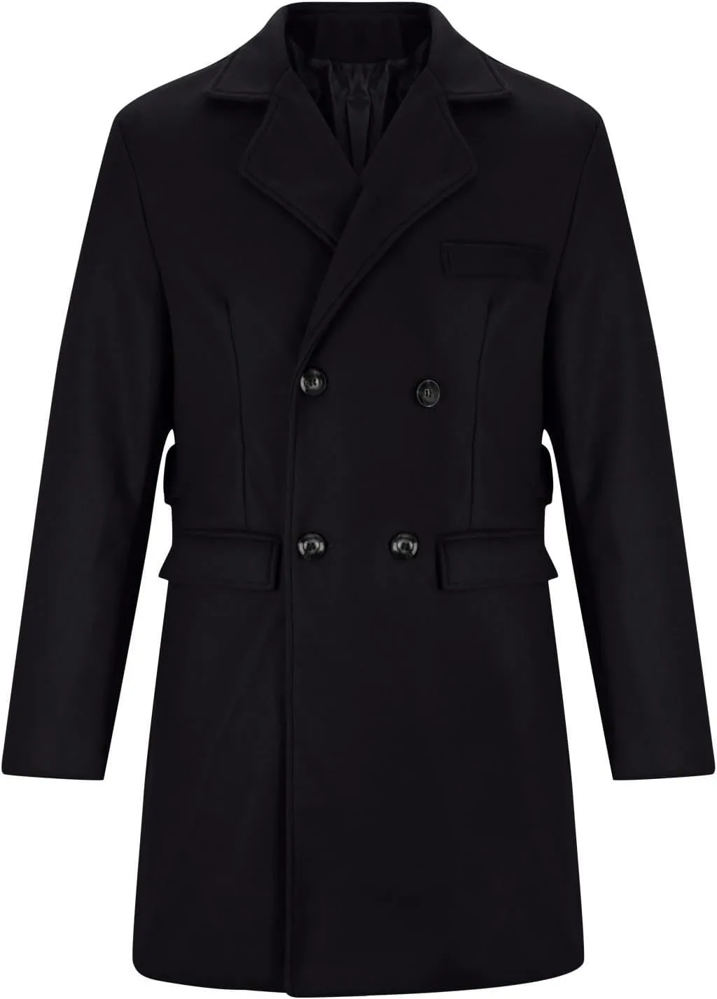 Mens Trench Coat Wool Blend Notch Lapel Single Breasted Long Pea Coat Casual Business Overcoat Notched Lapel Jackets