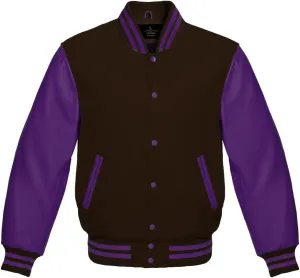 Men's Varsity Baseball Letterman Bomber Jacket Wool & Purple Genuine Leather Sleeves