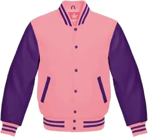 Men's Varsity Baseball Letterman Bomber Jacket Wool & Purple Genuine Leather Sleeves