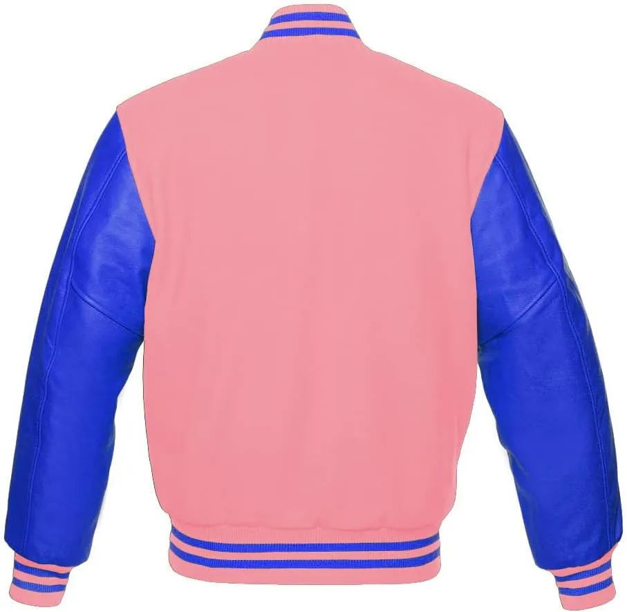 Men's Varsity Baseball Letterman Bomber Wool & Royal Blue Genuine Leather Sleeves D Logo Jacket