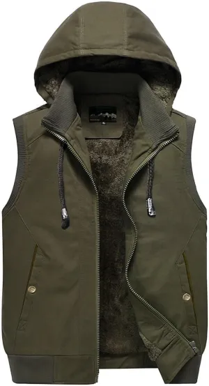 Mens Vests Outerwear Fashion Sleeveless Hooded Fleece Jackets Winter Sherpa Lined Thermal utility Vest with Pockets