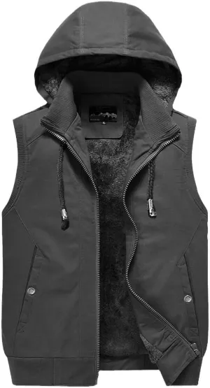 Mens Vests Outerwear Fashion Sleeveless Hooded Fleece Jackets Winter Sherpa Lined Thermal utility Vest with Pockets