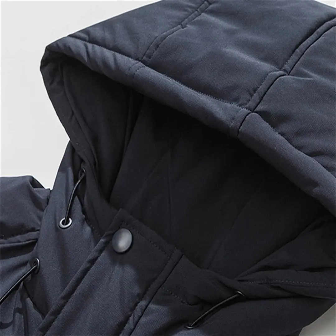 Mens Vintage Cotton Padded Jacket Multiple Pockets Cargo Hooded Coat Warm Down Jackets