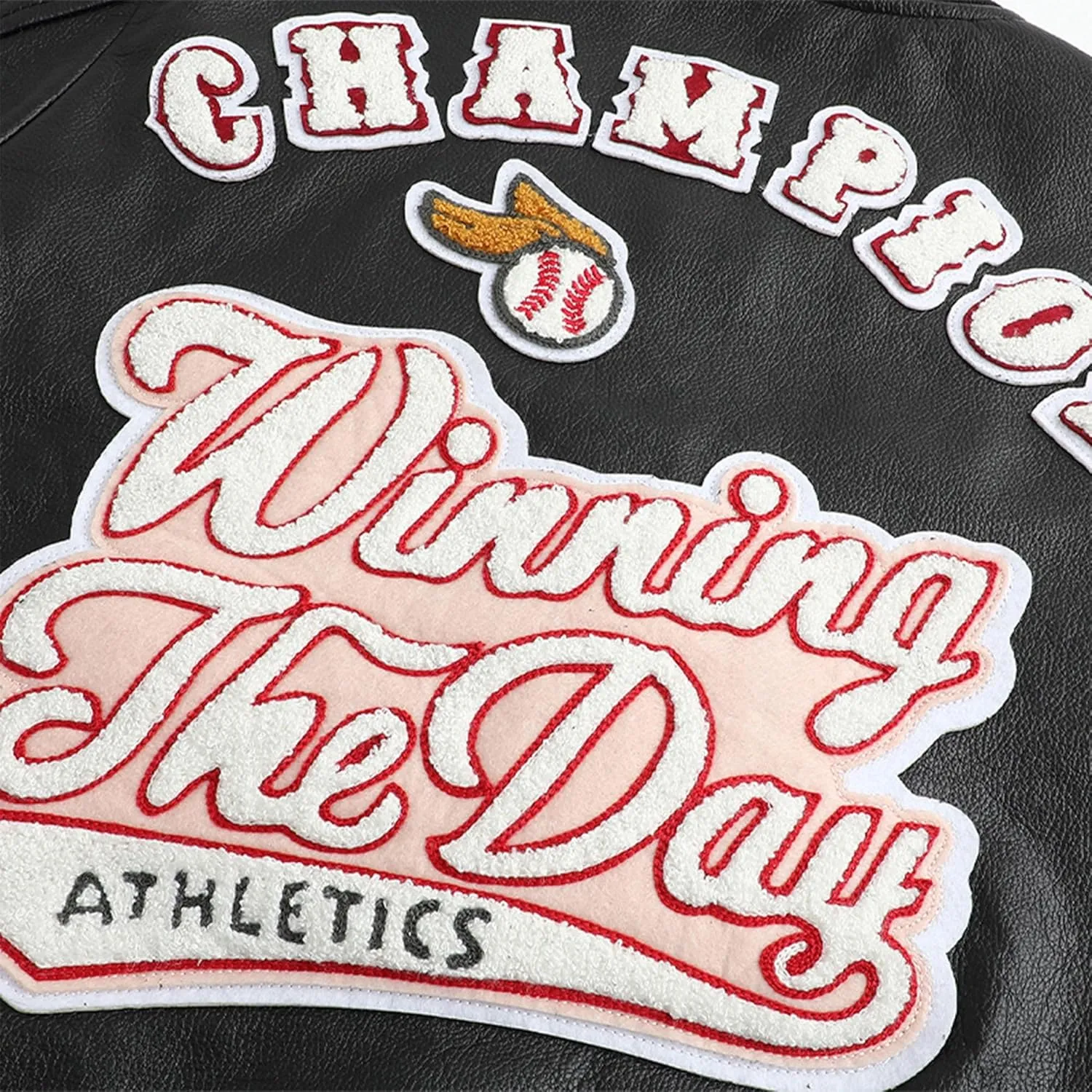 Mens White And Black Baseball Uniform Casual Short Motorcycle Cool Embroidered Leather Jacket