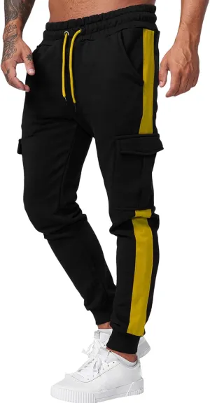 Mens Workout Cargo Sweatpants Drawstring Waist Side Pocket Straight Cargo Pants Joggers Men's Casual Athletic Cargo