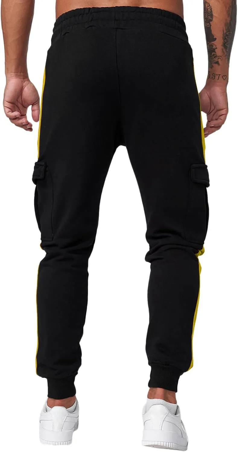 Mens Workout Cargo Sweatpants Drawstring Waist Side Pocket Straight Cargo Pants Joggers Men's Casual Athletic Cargo