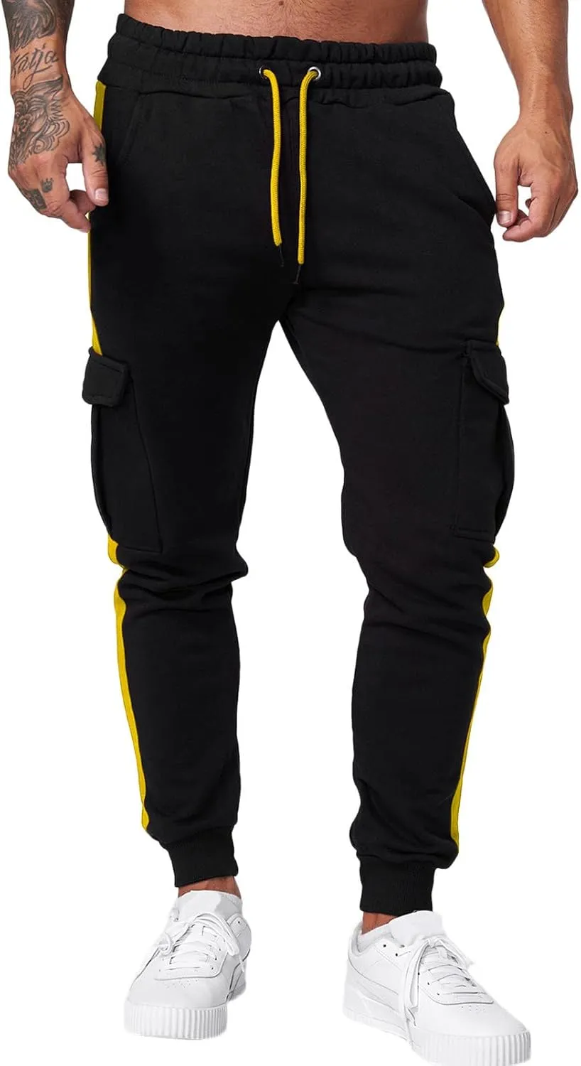 Mens Workout Cargo Sweatpants Drawstring Waist Side Pocket Straight Cargo Pants Joggers Men's Casual Athletic Cargo