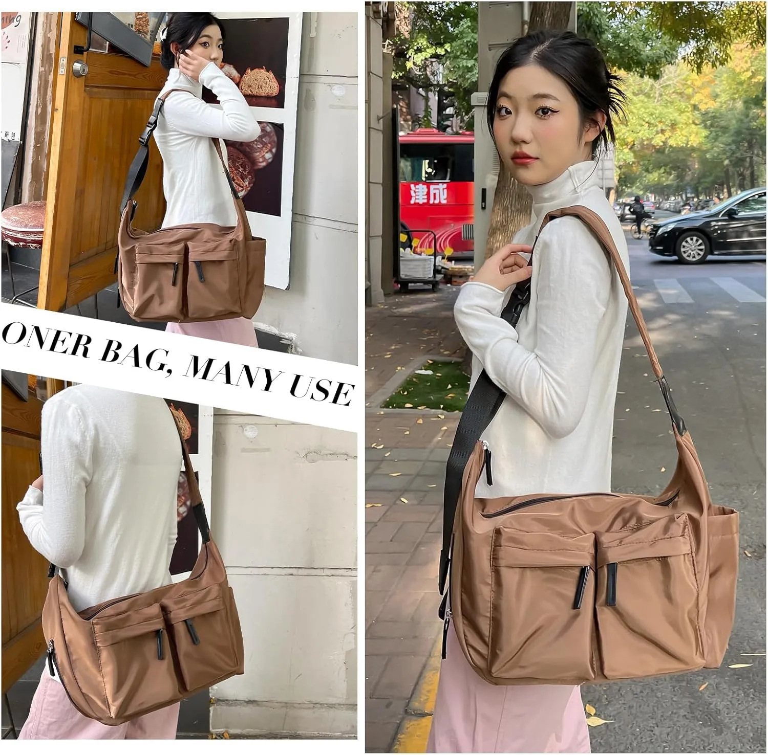 Messenger Bag for Women Large Hobo Nylon Crossbody Bag Multiple Pockets Shoulder Handbags