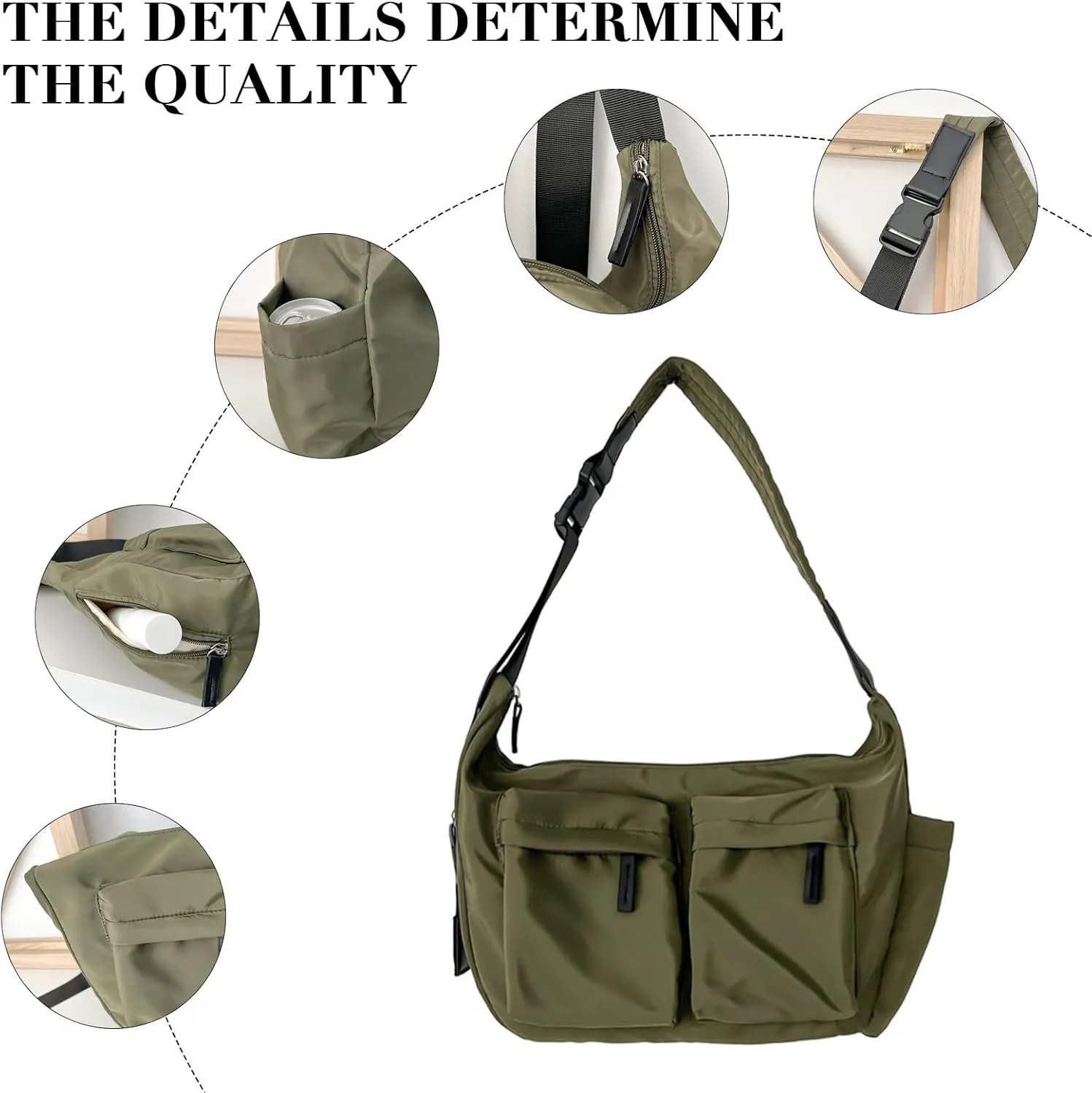 Messenger Bag for Women Large Hobo Nylon Crossbody Bag Multiple Pockets Shoulder Handbags