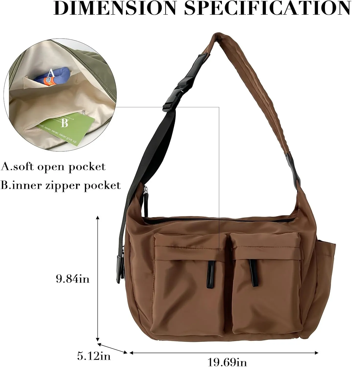 Messenger Bag for Women Large Hobo Nylon Crossbody Bag Multiple Pockets Shoulder Handbags