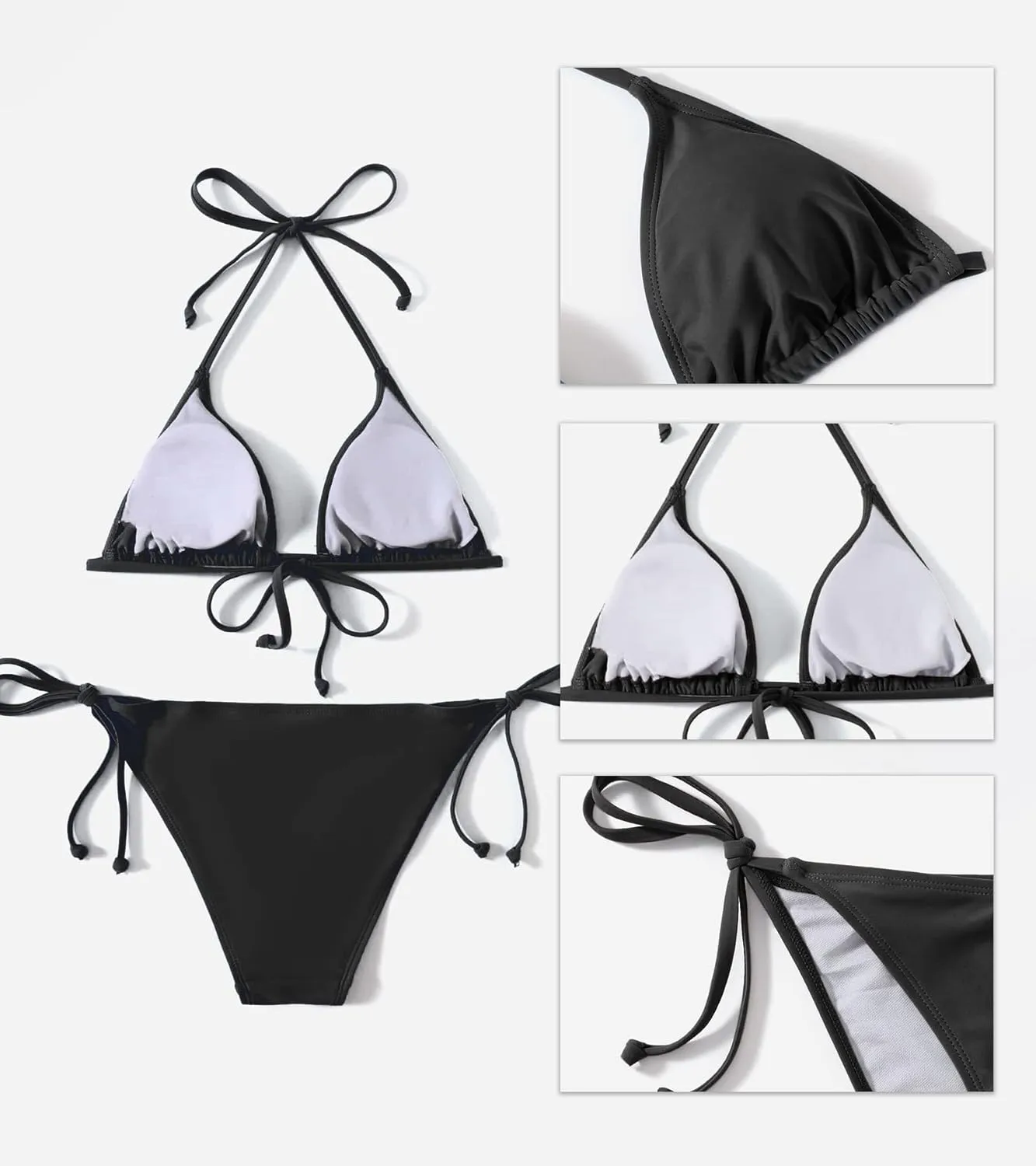 Metallic String Bikini for Women - Sexy Beach Glitter Swimsuits Bathing Suit Triangle Tops Side Tie Thong Bottom Set