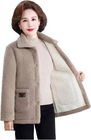 Middle-Aged Mothers Faux Lamb Wool Coat Autumn Winter omen Loose Cotton Padded Casual Warm Outerwear