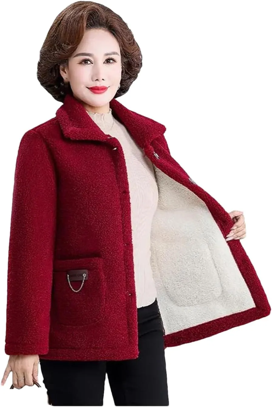 Middle-Aged Mothers Faux Lamb Wool Coat Autumn Winter omen Loose Cotton Padded Casual Warm Outerwear