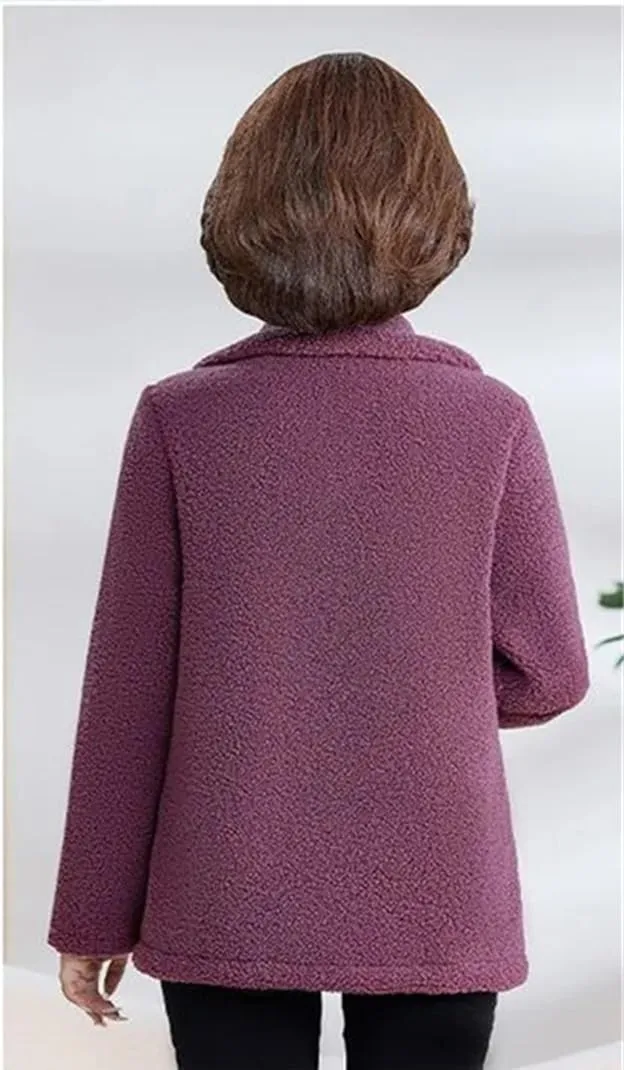 Middle-Aged Mothers Faux Lamb Wool Coat Autumn Winter omen Loose Cotton Padded Casual Warm Outerwear