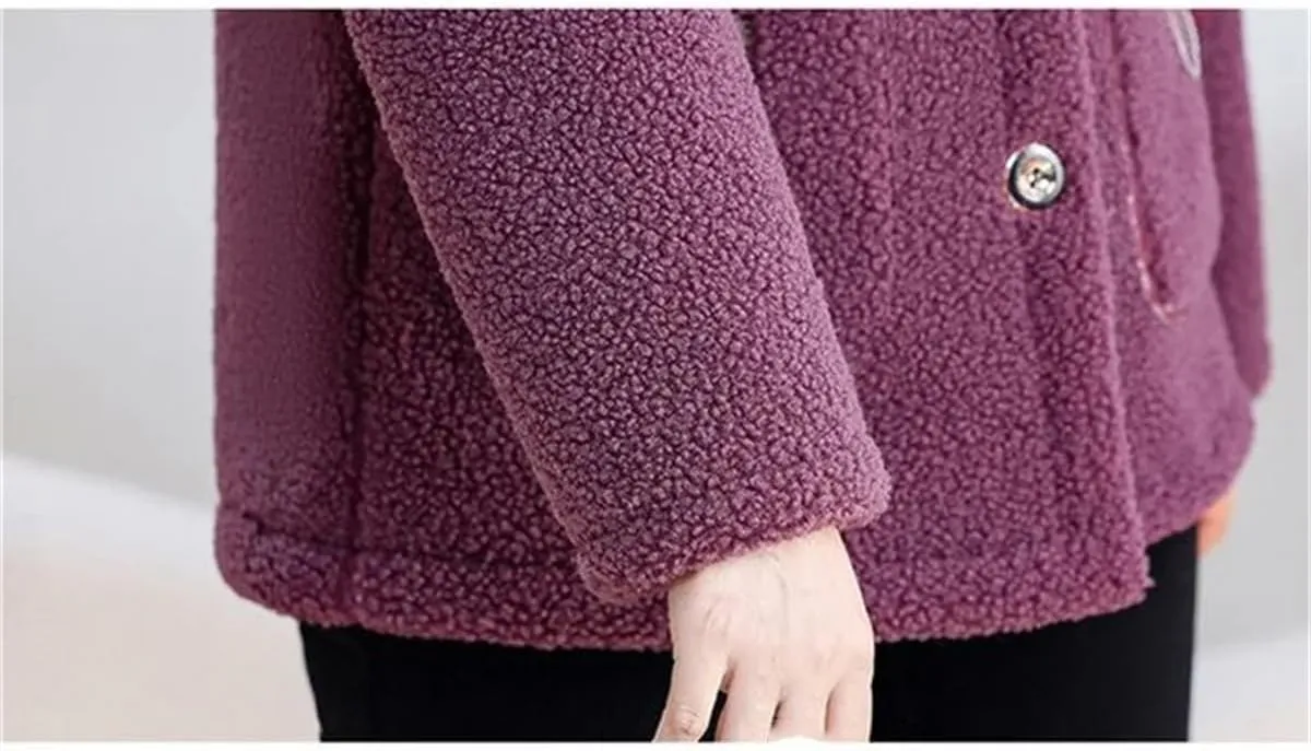 Middle-Aged Mothers Faux Lamb Wool Coat Autumn Winter omen Loose Cotton Padded Casual Warm Outerwear