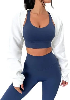 MISSACTIVER Women's Long Sleeve With Thumb Hole Bolero Shrug Top Open Front Fleece Loose Fit Cropped Shawl Sweatshirt Workout