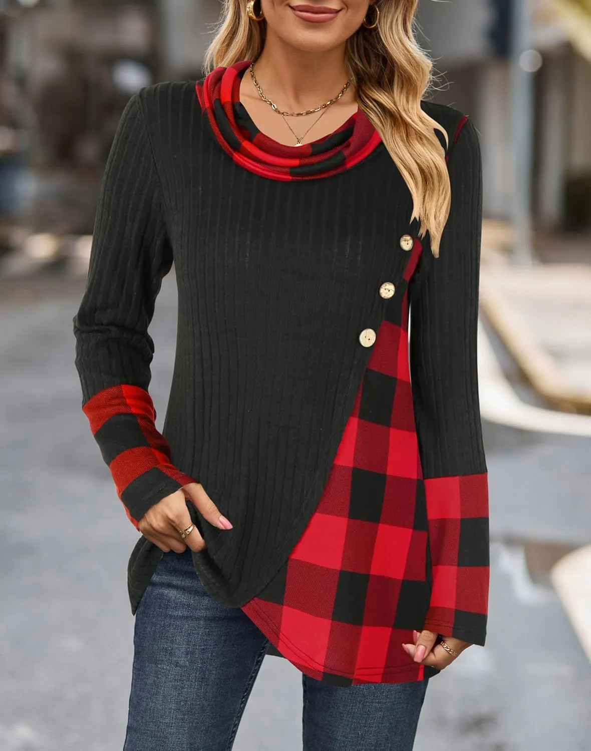 Miusey Women's Cowl Neck Pullover Sweaters Lightweight Long Sleeve Tunic Sweatshirts Asymmetric Hem Knit Sweater