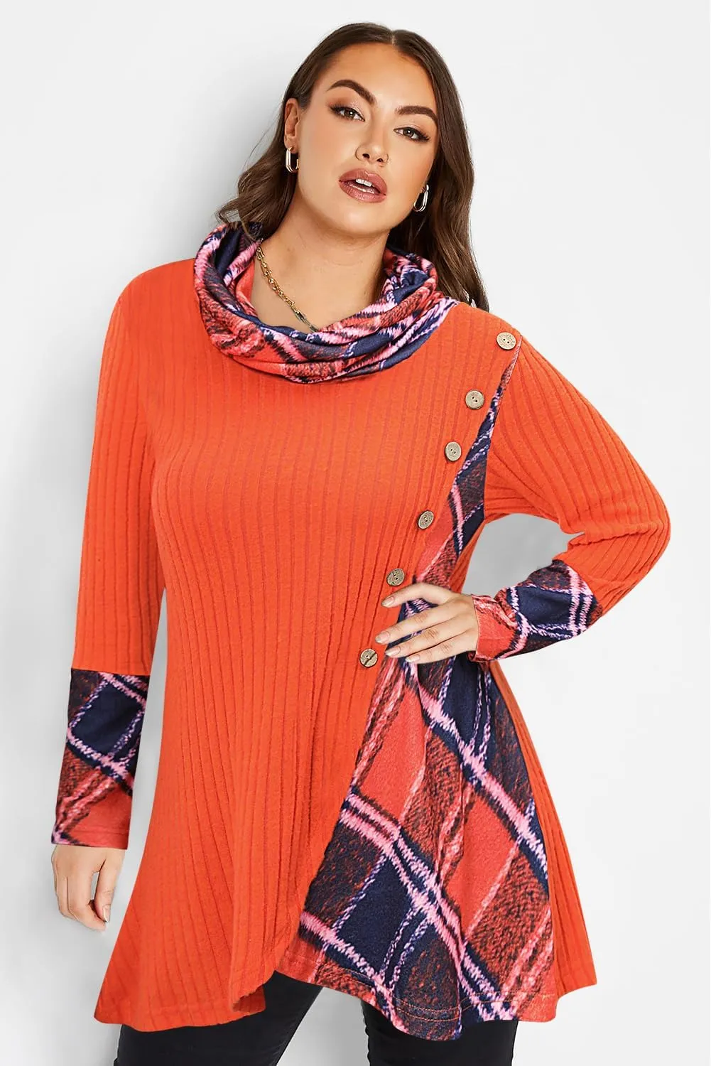 Miusey Women's Cowl Neck Pullover Sweaters Lightweight Long Sleeve Tunic Sweatshirts Asymmetric Hem Knit Sweater