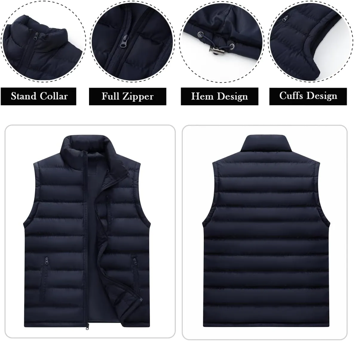 Msmsse Men's Winter Outerwear Vests Puffer Fleece Lined Quilted Vest Casual Sleeveless Jacket