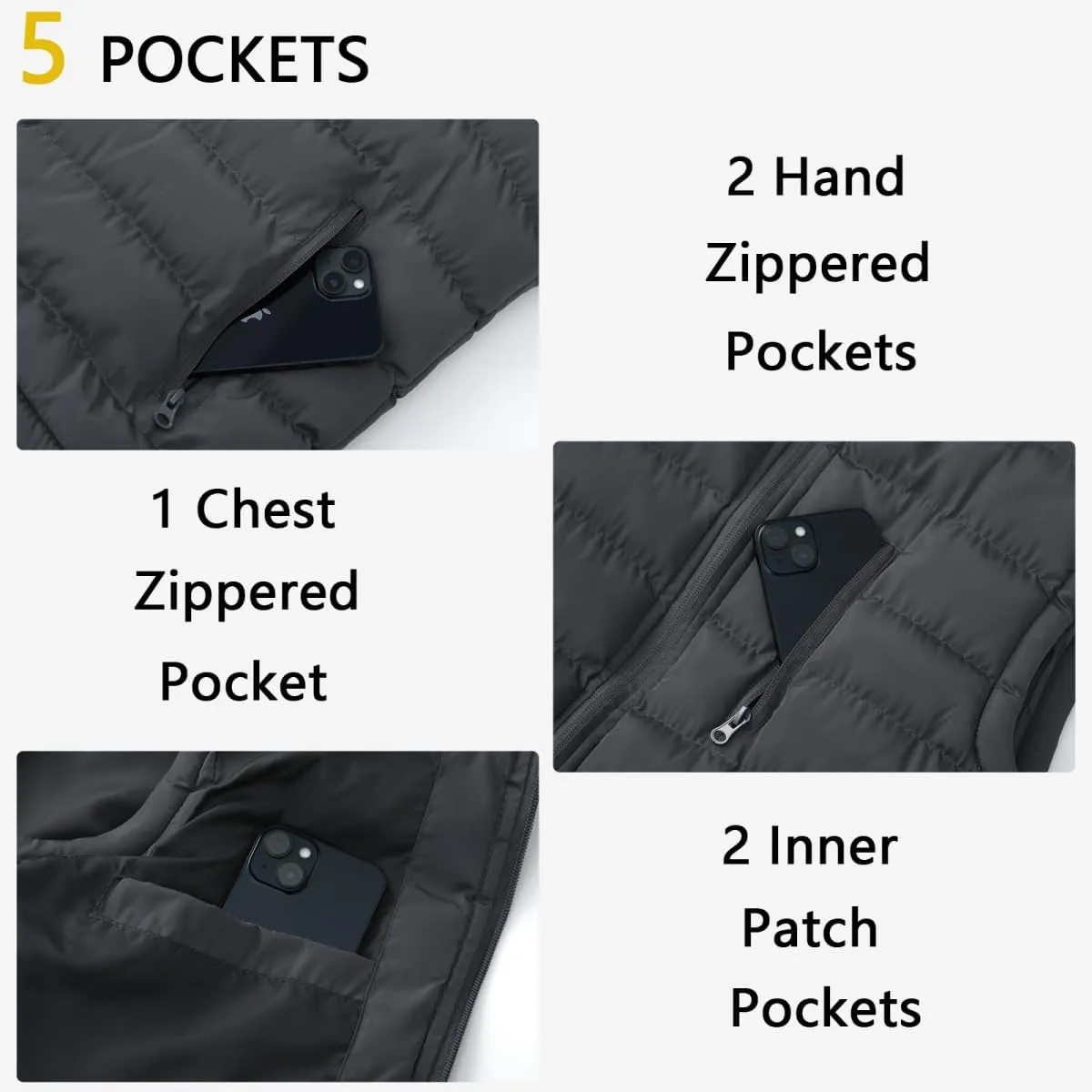 Msmsse Men's Winter Outerwear Vests Puffer Fleece Lined Quilted Vest Casual Sleeveless Jacket