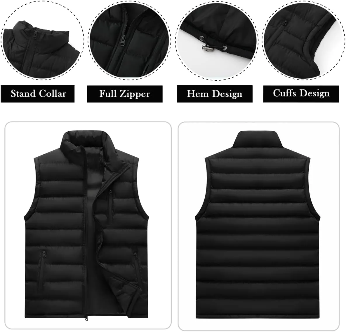 Msmsse Men's Winter Outerwear Vests Puffer Fleece Lined Quilted Vest Casual Sleeveless Jacket