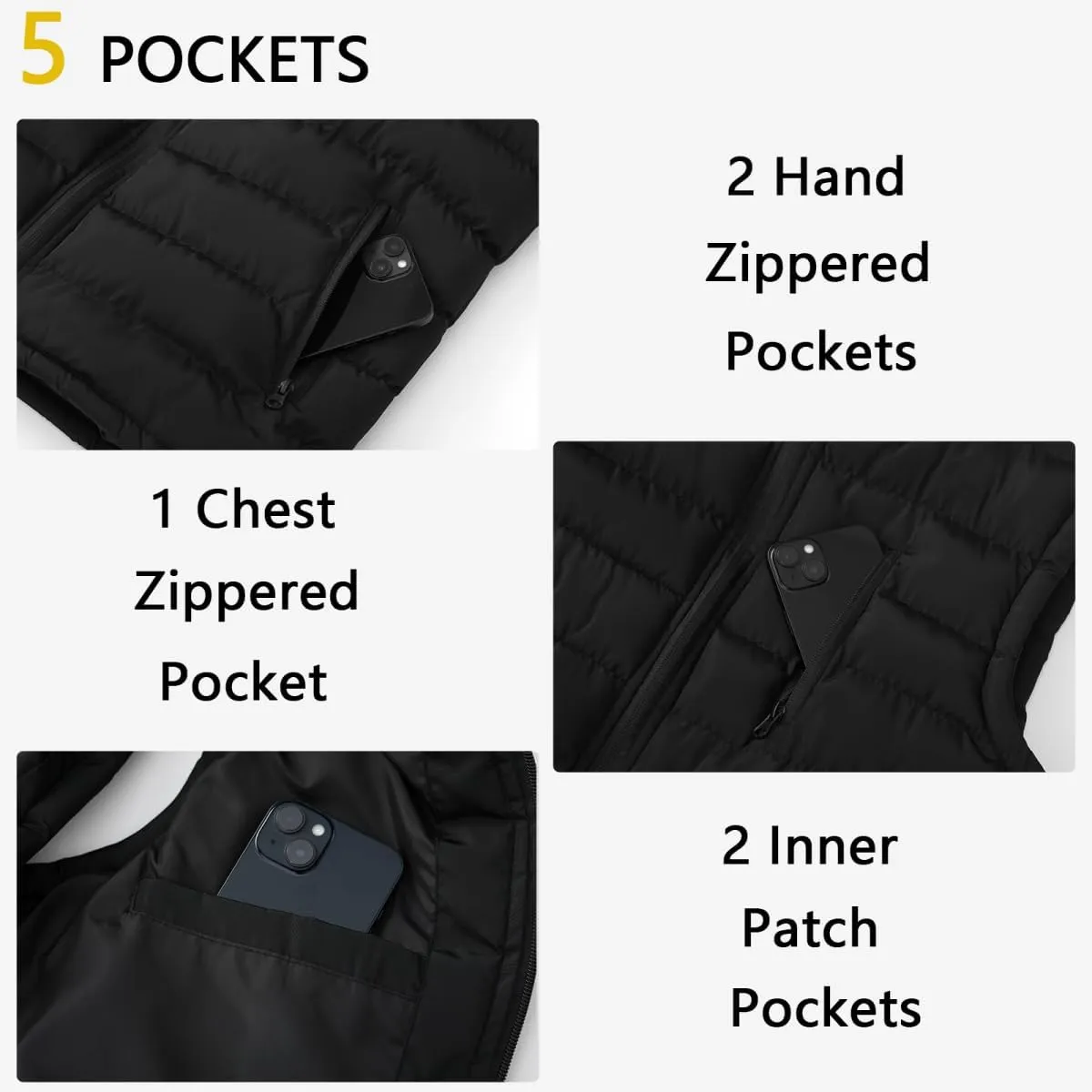 Msmsse Men's Winter Outerwear Vests Puffer Fleece Lined Quilted Vest Casual Sleeveless Jacket