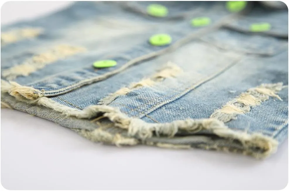Mud Kingdom Denim Vest for Little Girls Button-Down Sleeveless Outerwear Lapel Retro Ripped