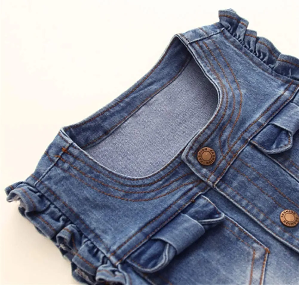 Mud Kingdom Denim Vest for Little Girls Button-Down Sleeveless Outerwear Lapel Retro Ripped