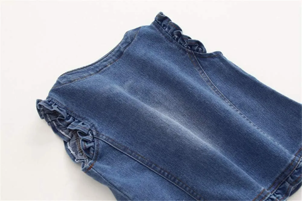 Mud Kingdom Denim Vest for Little Girls Button-Down Sleeveless Outerwear Lapel Retro Ripped