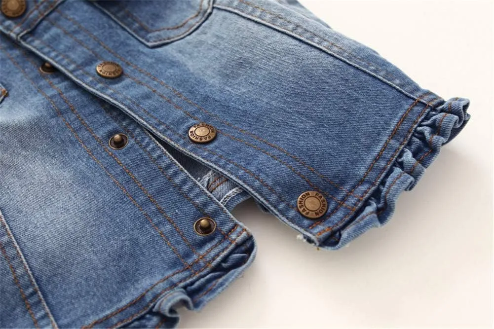 Mud Kingdom Denim Vest for Little Girls Button-Down Sleeveless Outerwear Lapel Retro Ripped