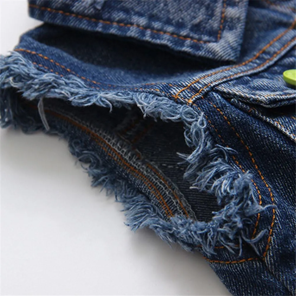 Mud Kingdom Denim Vest for Little Girls Button-Down Sleeveless Outerwear Lapel Retro Ripped
